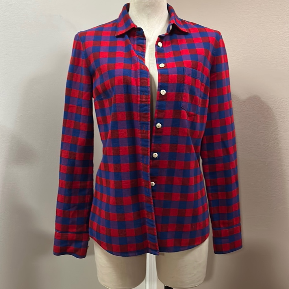 J Crew Plaid Red Button Down Cotton Shirt size 2